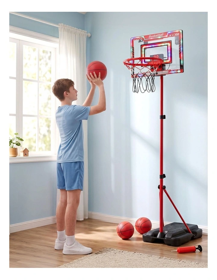Everfit 2 in 1 Kids Basketball Hoop Adjustable Stand Over Door Scoreboard Red image 6