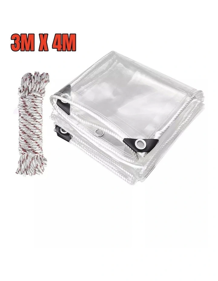 420GSM Heavy Duty Clear PVC Tarpaulin Cloth 3X4M Transparent Tarp with Metal Grommets Weatherproof image 2