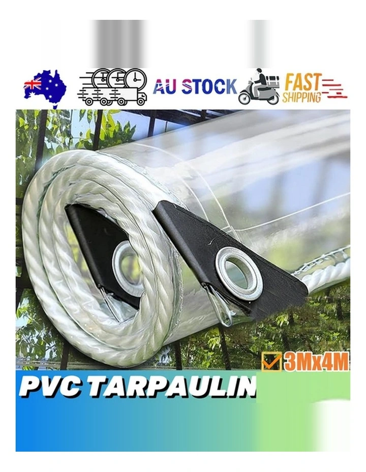 420GSM Heavy Duty Clear PVC Tarpaulin Cloth 3X4M Transparent Tarp with Metal Grommets Weatherproof image 5