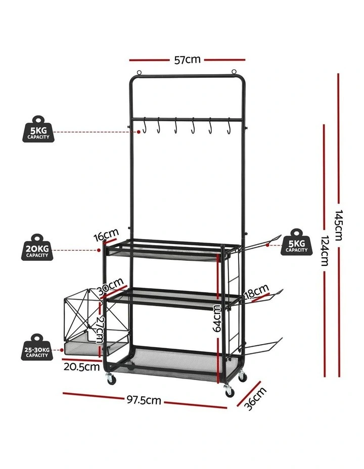 Everfit Yoga Mat Ball Storage Cart Multifunction Equipment Organizer Rack 145cm image 2