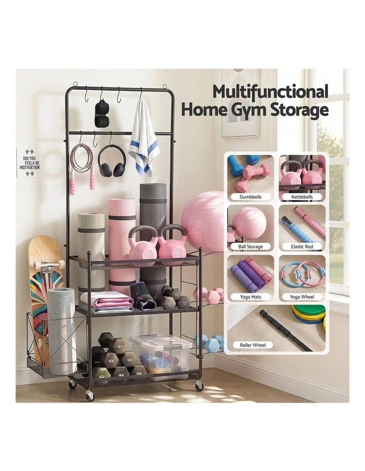 Everfit Yoga Mat Ball Storage Cart Multifunction Equipment Organizer Rack 145cm image 4