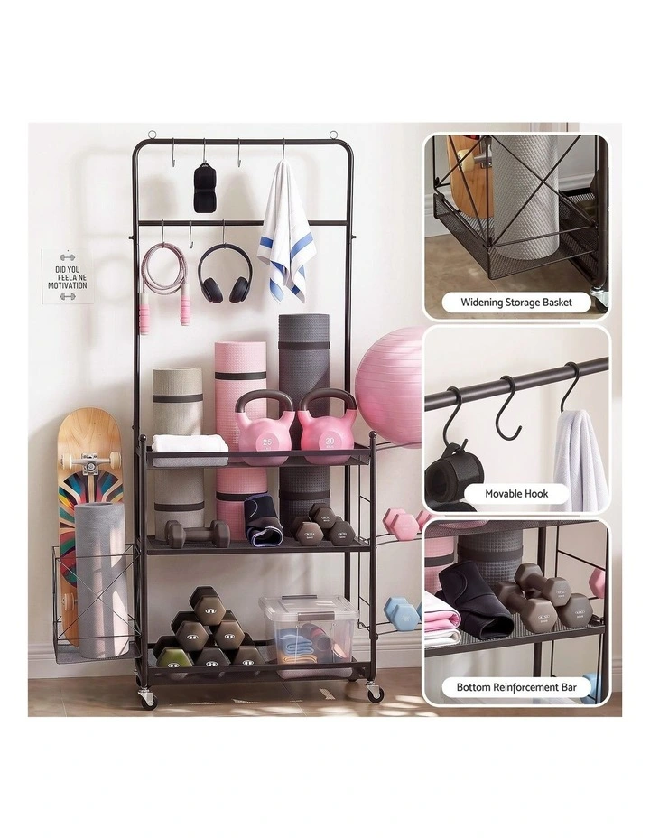 Everfit Yoga Mat Ball Storage Cart Multifunction Equipment Organizer Rack 145cm image 6