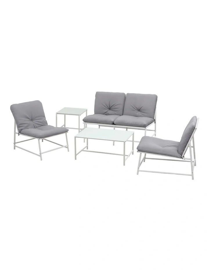 Gardeon 5-Piece Outdoor Sofa Set with Cushions table and Chairs White image 1