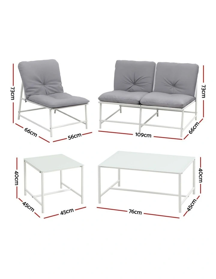 Gardeon 5-Piece Outdoor Sofa Set with Cushions table and Chairs White image 2