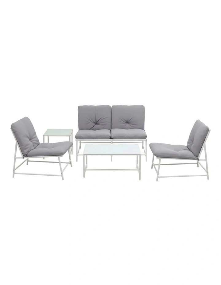 Gardeon 5-Piece Outdoor Sofa Set with Cushions table and Chairs White image 3
