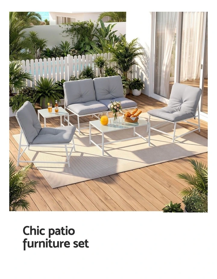 Gardeon 5-Piece Outdoor Sofa Set with Cushions table and Chairs White image 4