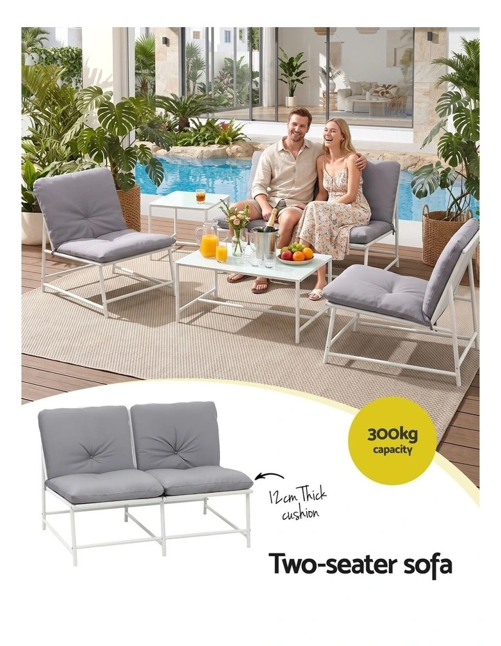 Gardeon 5-Piece Outdoor Sofa Set with Cushions table and Chairs White image 5