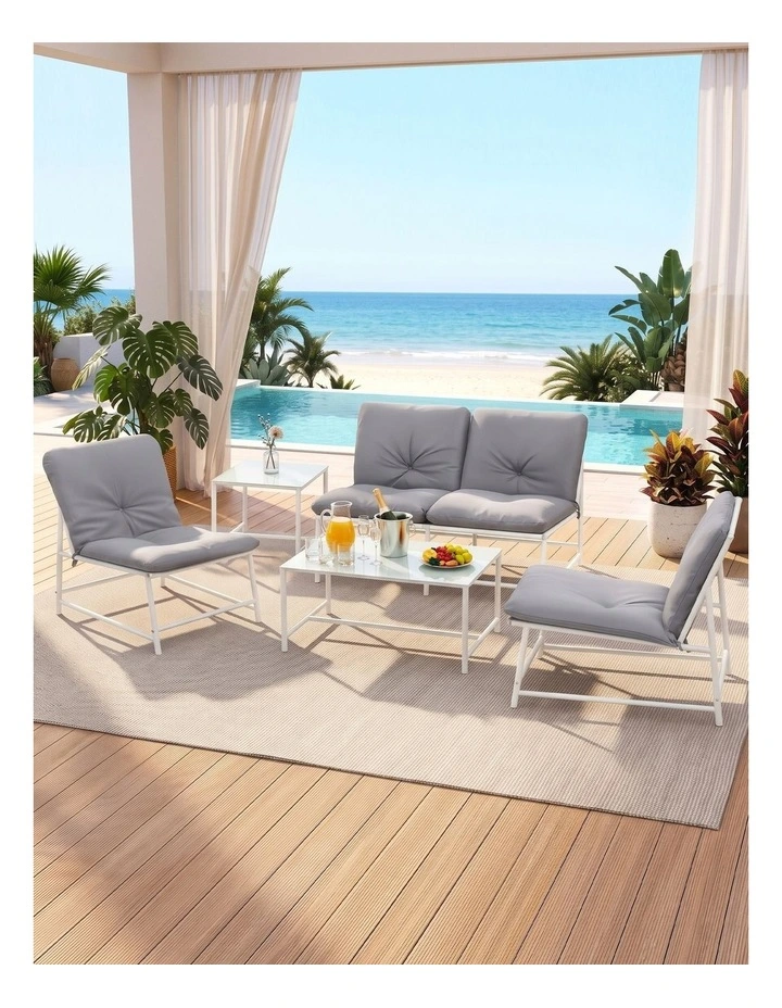 Gardeon 5-Piece Outdoor Sofa Set with Cushions table and Chairs White image 6