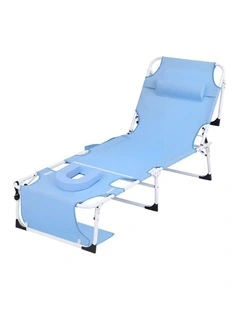 Gardeon Sun Lounger 5 Position Folding Tanning Chair with Face Hole Blue