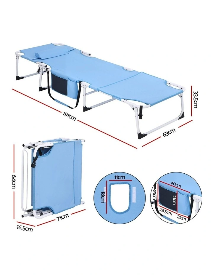 Gardeon Sun Lounger 5 Position Folding Tanning Chair with Face Hole Blue image 2