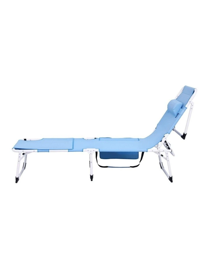 Gardeon Sun Lounger 5 Position Folding Tanning Chair with Face Hole Blue image 3