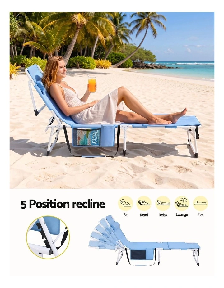 Gardeon Sun Lounger 5 Position Folding Tanning Chair with Face Hole Blue image 5
