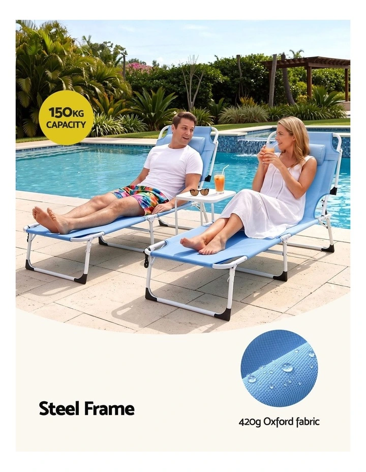 Gardeon Sun Lounger 5 Position Folding Tanning Chair with Face Hole Blue image 6