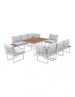 Gardeon 8 Seater Outdoor Dining Sofa Set with WPC Side Tables Patio Furniture White