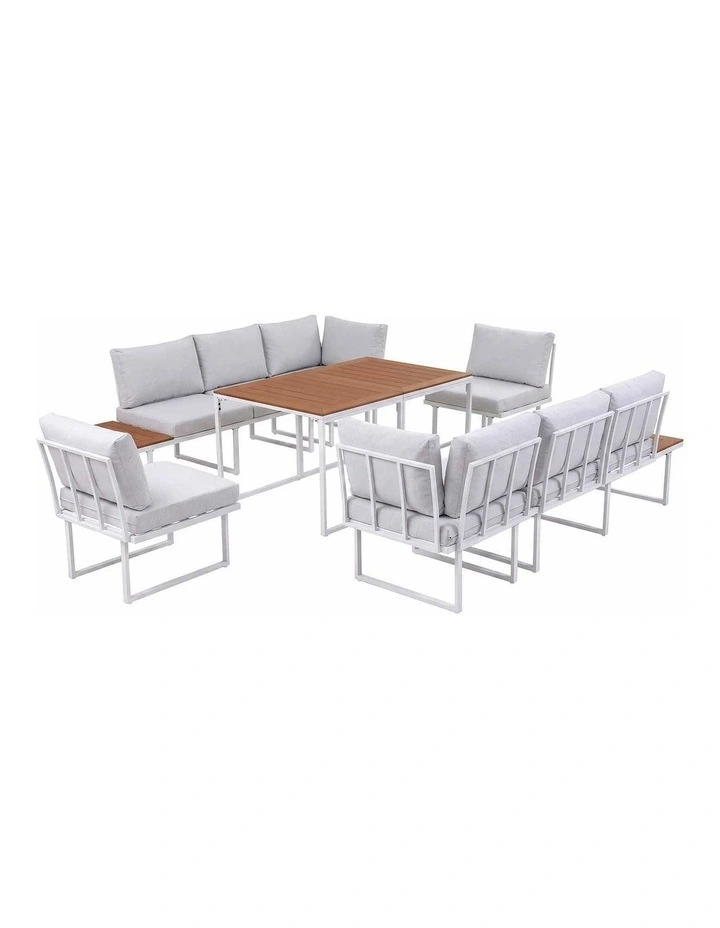 Gardeon 8 Seater Outdoor Dining Sofa Set with WPC Side Tables Patio Furniture White image 1