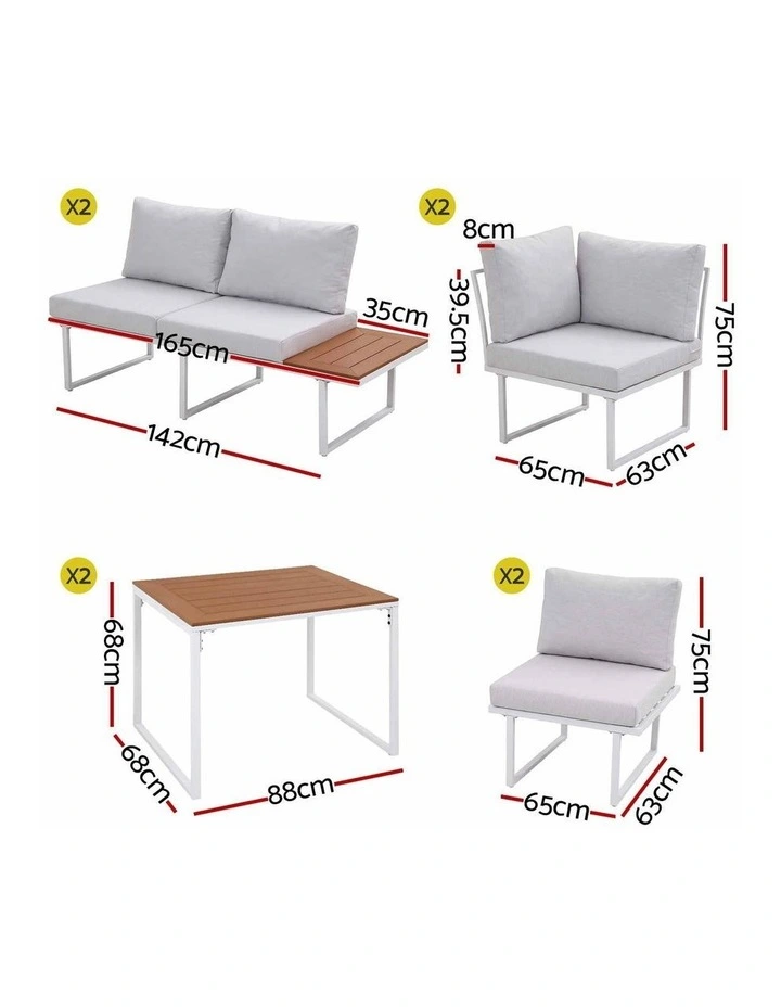 Gardeon 8 Seater Outdoor Dining Sofa Set with WPC Side Tables Patio Furniture White image 2