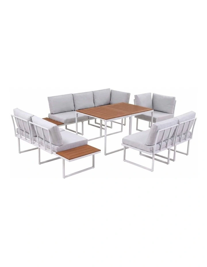 Gardeon 8 Seater Outdoor Dining Sofa Set with WPC Side Tables Patio Furniture White image 3