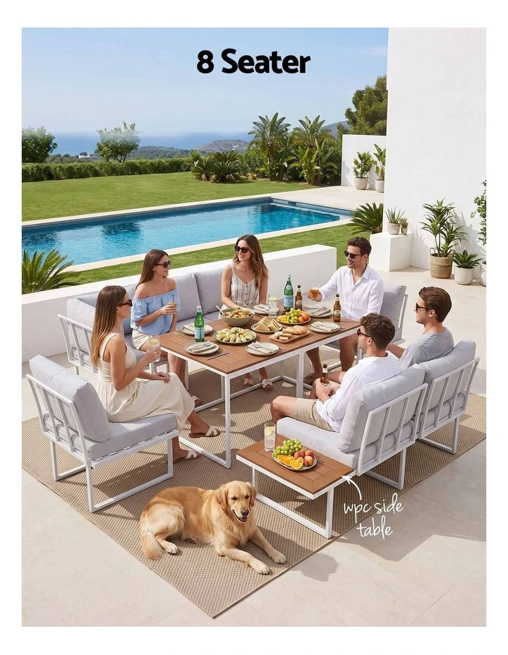 Gardeon 8 Seater Outdoor Dining Sofa Set with WPC Side Tables Patio Furniture White image 6