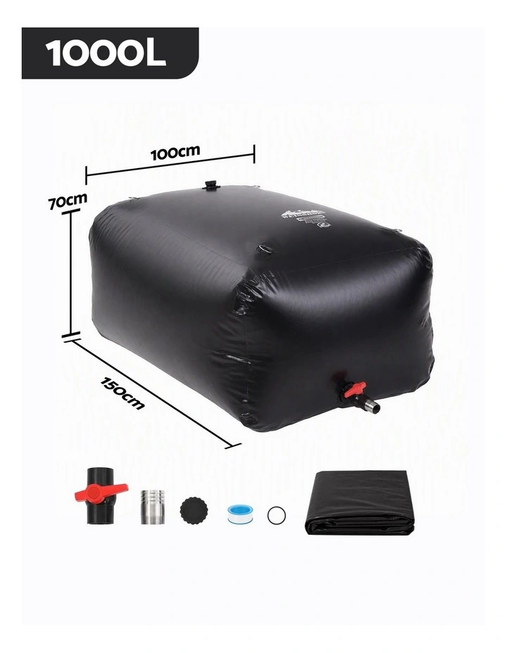 Weisshorn 1000L Water Bladder Bag 1300D PVC Storage Tank Container Black Camping image 2