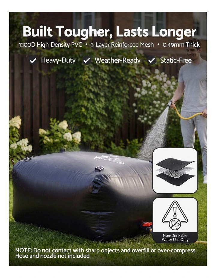Weisshorn 1000L Water Bladder Bag 1300D PVC Storage Tank Container Black Camping image 4
