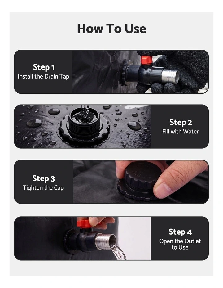 Weisshorn 1000L Water Bladder Bag 1300D PVC Storage Tank Container Black Camping image 5