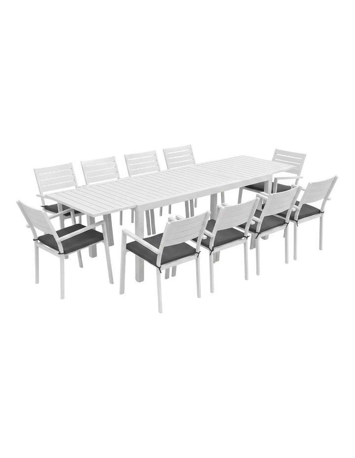 Gardeon Outdoor Dining Set 11PCS Aluminum Extendable Table and Chairs Patio Furniture White image 1