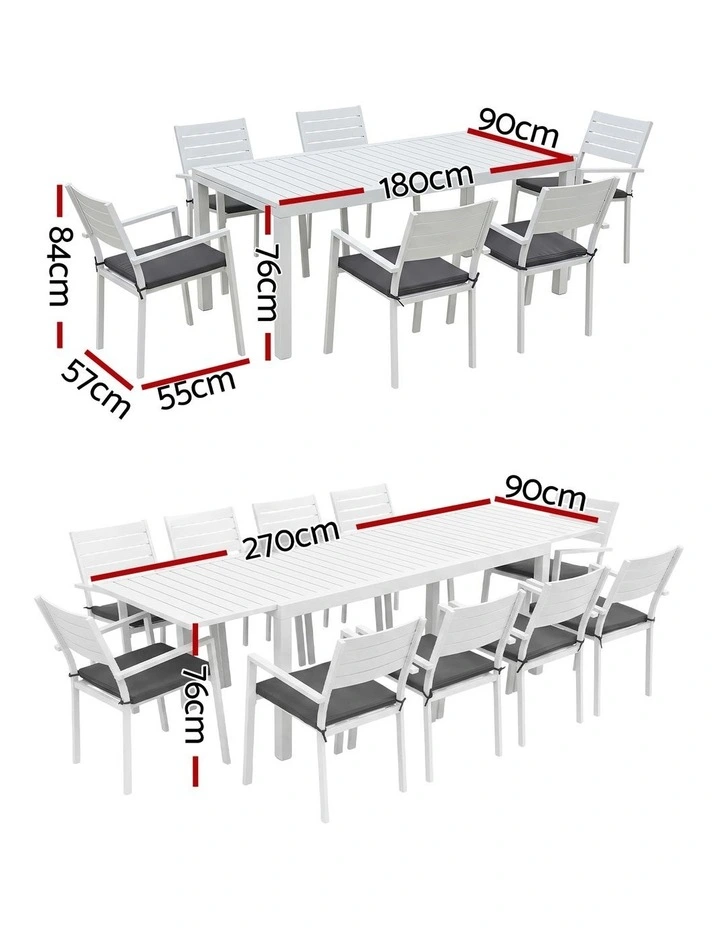 Gardeon Outdoor Dining Set 11PCS Aluminum Extendable Table and Chairs Patio Furniture White image 2