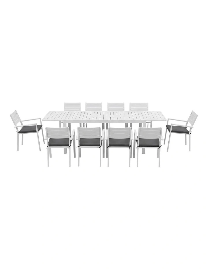 Gardeon Outdoor Dining Set 11PCS Aluminum Extendable Table and Chairs Patio Furniture White image 3