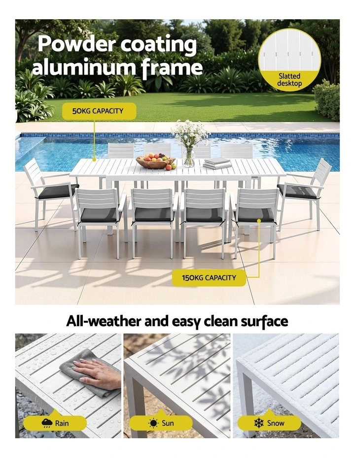 Gardeon Outdoor Dining Set 11PCS Aluminum Extendable Table and Chairs Patio Furniture White image 4