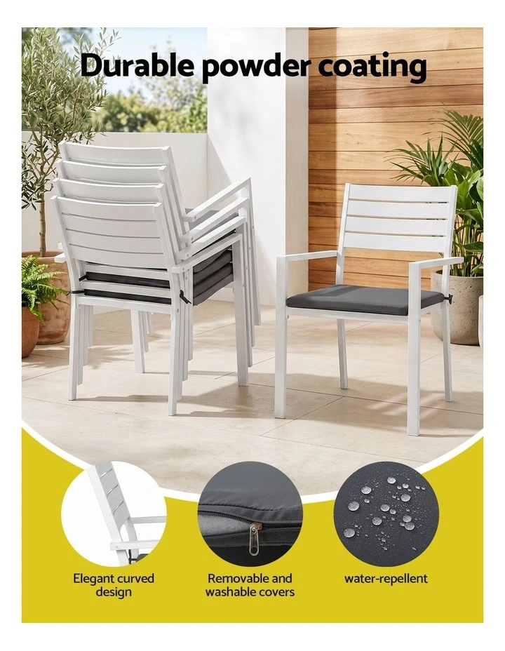 Gardeon Outdoor Dining Set 11PCS Aluminum Extendable Table and Chairs Patio Furniture White image 5