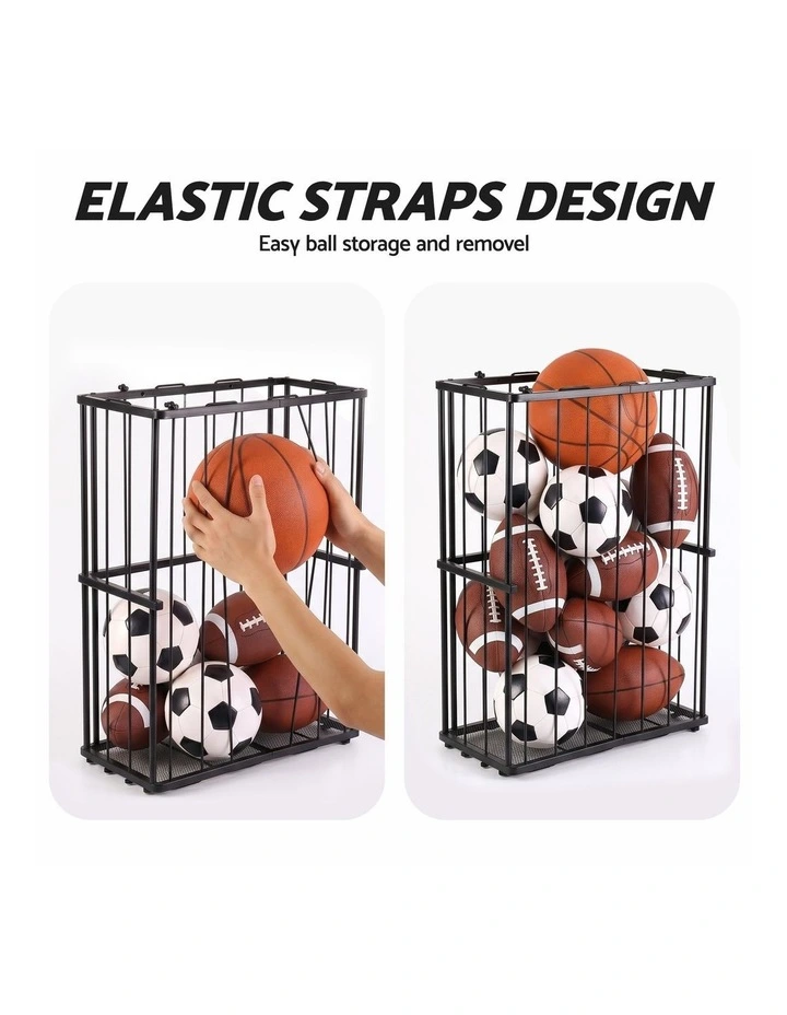Everfit Ball Storage Rack Elastic Rope Ball Rack Wall Mounted & Floor Organizer image 4