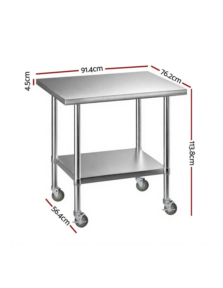 Cefito 914x762mm Stainless Steel Kitchen Bench w/ Splashback Work Table Prep Bench Commercial 430 image 2