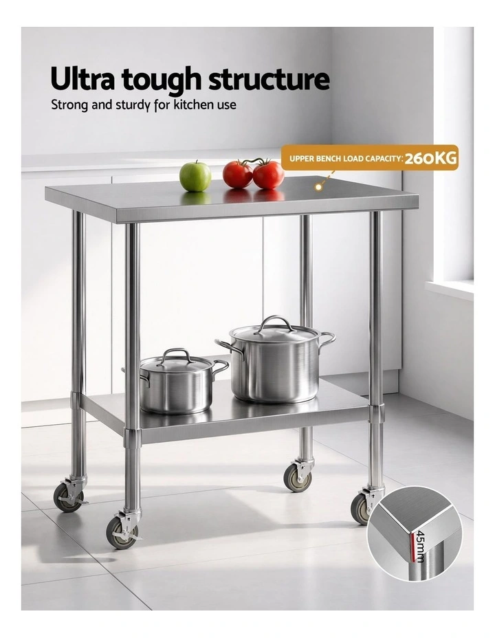 Cefito 914x762mm Stainless Steel Kitchen Bench w/ Splashback Work Table Prep Bench Commercial 430 image 5