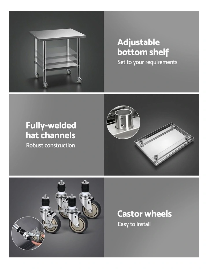 Cefito 914x762mm Stainless Steel Kitchen Bench w/ Splashback Work Table Prep Bench Commercial 430 image 6