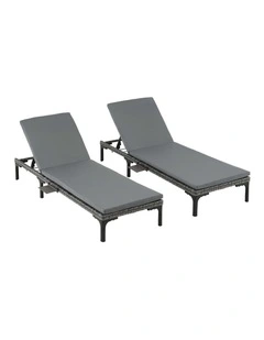 Gardeon 2PC Sun Lounger PE Rattan Recliners with Cup Holder Cushion Rain Cover