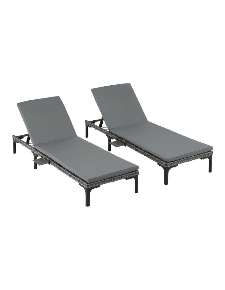 Gardeon 2PC Sun Lounger PE Rattan Recliners with Cup Holder Cushion Rain Cover image 1