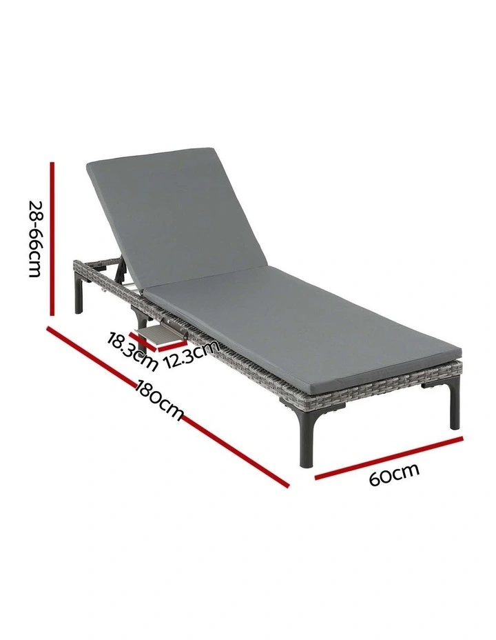 Gardeon 2PC Sun Lounger PE Rattan Recliners with Cup Holder Cushion Rain Cover image 2