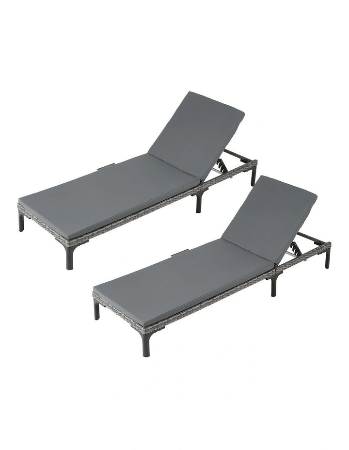 Gardeon 2PC Sun Lounger PE Rattan Recliners with Cup Holder Cushion Rain Cover image 3