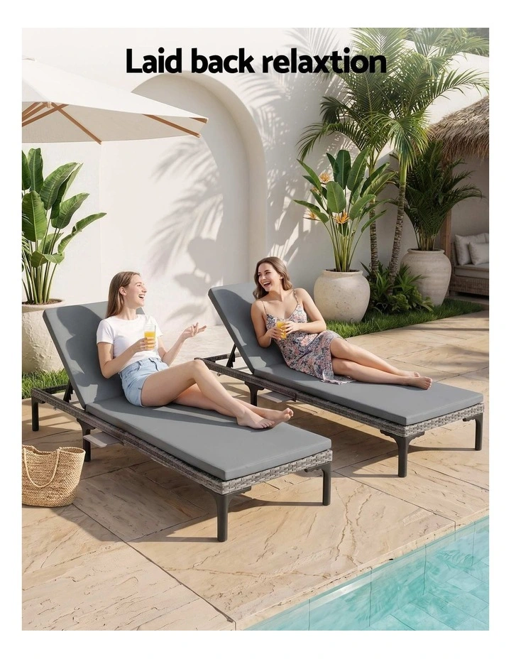 Gardeon 2PC Sun Lounger PE Rattan Recliners with Cup Holder Cushion Rain Cover image 6