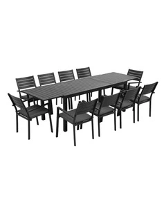 Gardeon Outdoor Dining Set 11PCS Aluminum Extendable Table and Chairs Patio Furniture Black