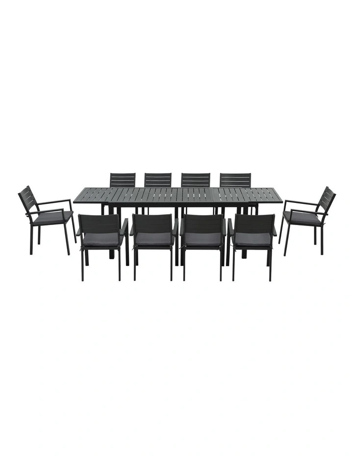 Gardeon Outdoor Dining Set 11PCS Aluminum Extendable Table and Chairs Patio Furniture Black image 3