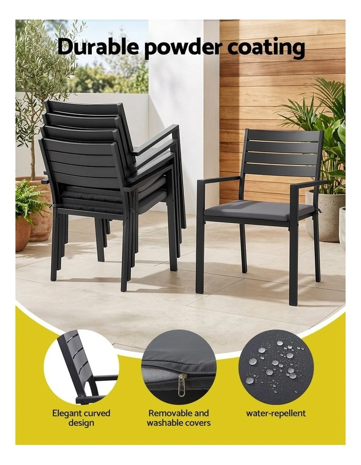 Gardeon Outdoor Dining Set 11PCS Aluminum Extendable Table and Chairs Patio Furniture Black image 5