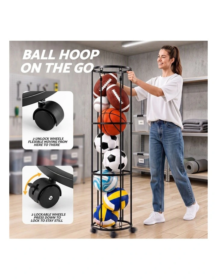 Everfit Vertical Ball Storage Rack with Wheels Sports Equipment Organiser image 6