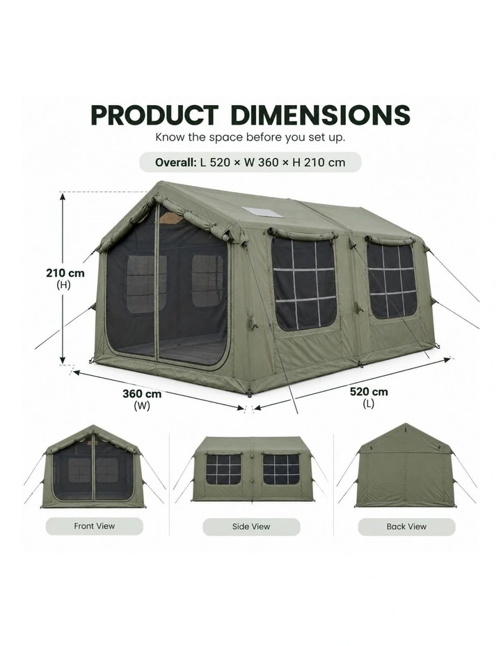 Weisshorn Inflatable Cabin Camping Tent Olive Green Mesh Entry 520x360cm image 2