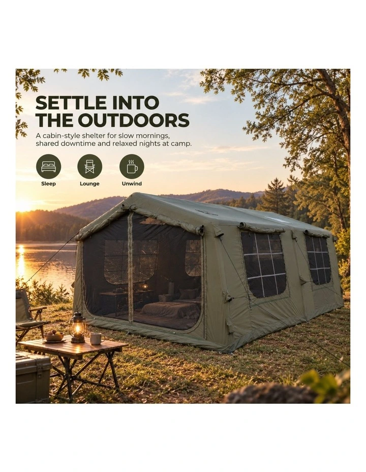 Weisshorn Inflatable Cabin Camping Tent Olive Green Mesh Entry 520x360cm image 3