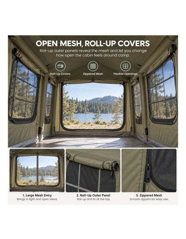 Weisshorn Inflatable Cabin Camping Tent Olive Green Mesh Entry 520x360cm image 6