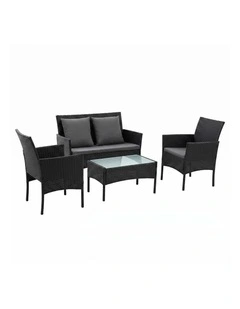 Gardeon 4-Piece Outdoor Sofa Set with Two Pillows Rattan Furniture Black
