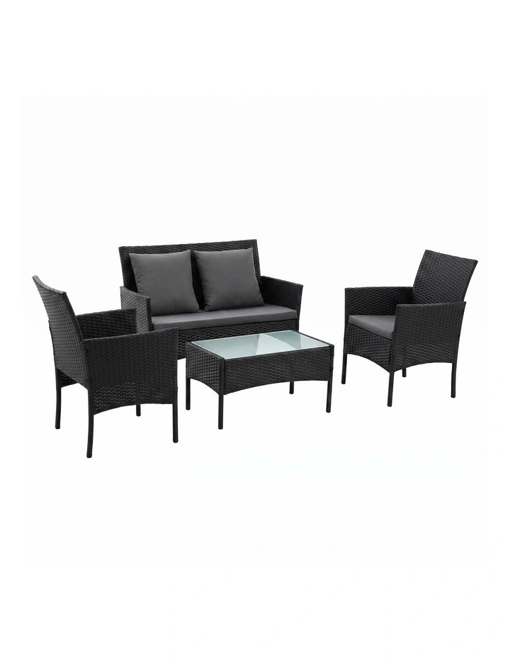 Gardeon 4-Piece Outdoor Sofa Set with Two Pillows Rattan Furniture Black image 1