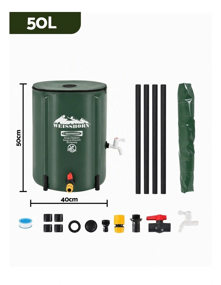 Weisshorn 50L/11gal Collapsible Rain Barrel PVC Water Tank Collection Storage for Garden Irrigation image 2