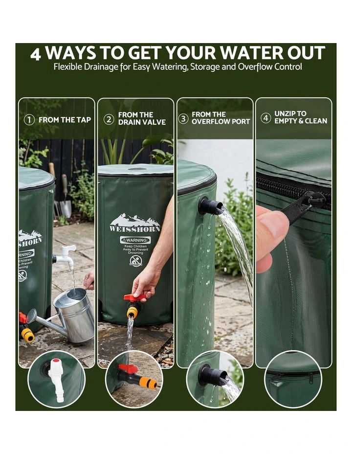 Weisshorn 50L/11gal Collapsible Rain Barrel PVC Water Tank Collection Storage for Garden Irrigation image 5